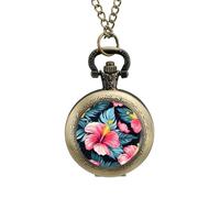 Hawaiian Tropical Flower Vintage Pocket Watch Alloy Pendant Watches Necklace Gift for Men Women Coppery-Style