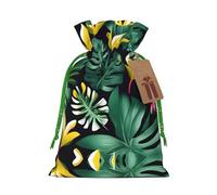 Hawaiian Tropical Leaves Flower Print Drawstring Gift Bags,For Holiday Season,Birthdays,Anniversaries And Any Special Occasion