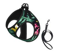Hawaiian Tropical Leaves Flower Print Pet Leash Vest,Breathable Mesh Pet Harness, Reflective For Small Medium Dogs Safe Easy Walking