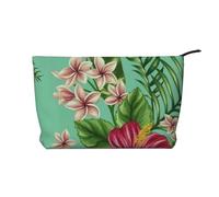 Hawaiian Tropical Leaves Flowers Corduroy Makeup Bag Travel Cosmetic Bag Organizer Toiletry Bag