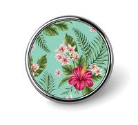 Hawaiian Tropical Leaves Flowers Lapel Pins Metal Pin Badge Personalized Pinback Button Badges Classic Round Badge Recognition Enamel Lapel Pin for Jackets, Backpacks, Bags