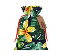Hawaiian Tropical Leaves Flowers Print Christmas Gift Bag, Drawstring Christmas Bags Reusable Gift Bags With Name Tags