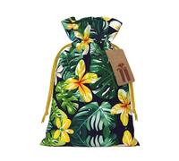 Hawaiian Tropical Leaves Flowers Print Christmas Gift Bag, Drawstring Christmas Bags Reusable Gift Bags With Name Tags