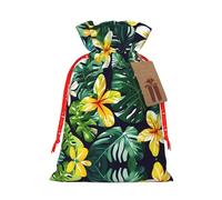 Hawaiian Tropical Leaves Flowers Print Christmas Gift Bag, Drawstring Christmas Bags Reusable Gift Bags With Name Tags