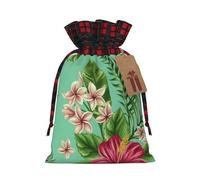 Hawaiian Tropical Leaves Flowers Print Gift Reusable Bags Festive Drawstring Party Favors Pouches Versatile Seasonal