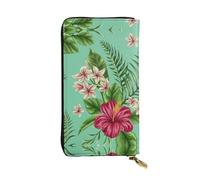 Hawaiian Tropical Leaves Flowers Print Leather Long Clutch Wallet â€“ Fashionable Personalized Wallet, Multiple Card Slots, Gift Ready, Black, One Size