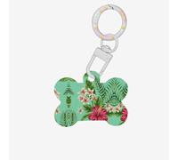 Hawaiian Tropical Leaves Flowers Printing Bone Shaped Dog Tag Pet Id Tags,Acrylic Dog Tags Cat Tags with Ring for Dog Cat,Pendant Crafts