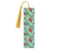 Hawaiian Tropical Leaves Flowers Tassel Bookmarks Set for Women, 5 Pc Wooden Book Study Supplies Accessories for Reading