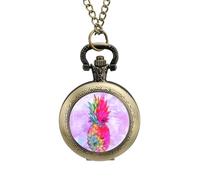 Hawaiian Tropical Neon Pineapple Vintage Pocket Watch Alloy Pendant Watches Necklace Gift for Men Women Coppery-Style