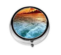 Hawaiian Tropical Seascape Round Pill Box 3 Compartment Medicine Pill Case Travel Pillbox for Travel Handbag Pill Container Holder for Medication Vitamins Portable Pill Box for Pocket or Purse