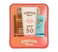 Hawaiian Tropic Mini Trio, Glowing Protection Sunscreen Dry Oil SPF 30 75ml, Hydrating After Sun Lotion 60ml, Glowing Protection Face Sunscreen SPF 50 50ml Tube, Complete Sun Care Bundle