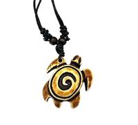 Hawaiian Turtle Pendant Necklace for Men Women Handmade Adjustable Rope Surfer Necklace Artificial Bone Carving Sea Turtles Pendant Necklace Hawaiian Animal Turtles Tortoise Lucky Mascot Amulet