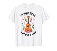 Hawaiian Ukulele Uke Strumming Through Life Flower T-Shirt