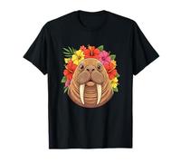 Hawaiian Walrus with Colorful Tropical Hibiscus T-Shirt
