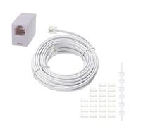 HAWAKA Phone Extension Cord 33FT, Long Telephone Cable with Standard RJ11 Plug and 1 in-Line Couplers and 20 Cable Clip Holders