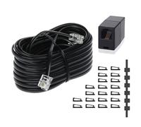 HAWAKA Phone Extension Cord 33FT, Long Telephone Cable with Standard RJ11 Plug and 1 in-Line Couplers and 20 Cable Clip Holders