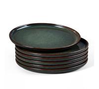 HaWare 10.5” Dinner Plates Set of 6, Large Reactive Glaze Stoneware Dinnerware Set, Round Ceramic Plate for Home Restaurant, Chip and Scratch Resistant, Microwave & Dishwasher Safe, Moss Green