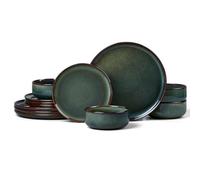 HaWare 12 Piece Dinner Set, Stoneware Dinnerware Service for 4, Reactive Glaze Dining Ware Include Plates and Bowls, Chip and Scratch Resistant, Microwave & Dishwasher Safe, Moss Green