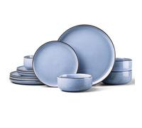 HaWare 12 Piece Dinner Set, Stoneware Dinnerware Set for 4, Reactive Glaze Dining Ware Include Plates and Bowls, Chip and Scratch Resistant, Microwave & Dishwasher Safe, Myosotis Blue