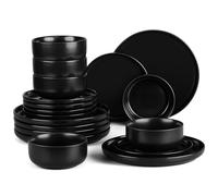 HaWare 18 Piece Dinner Set, Stoneware Dinnerware Service for 6, Elegant Matte Glaze Dining Ware Include Plates and Bowls, Chip and Scratch Resistant, Microwave & Dishwasher Safe, Matte Black