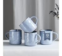 HaWare 18OZ Coffee Mugs Set of 4, Stoneware Coffee Cups with Handle, Latte Mug for Man, Woman, Dad, Mom, Modern Tea Mugs for Latte/Cappuccino/Cocoa/Milk, Dishwasher& Microwave Safe, Reactive Blue