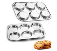 HaWare 2 Pack Muffin Trays, 6 Cup Stainless Steel Shallow Yorkshire Pudding Tray, Muffin Cupcake Tin for Baking Brownie, Mince Pie, Jam Tarts, Biscuit, Non-Toxic & Rust-Free, Oven & Dishwasher Safe