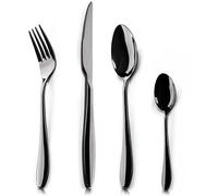 HaWare 24 Piece Black Cutlery Flatware Set, Stainless Steel Silverware with Knife Spoon Fork, Service for 6, Mirror Finish, Dishwasher Safe