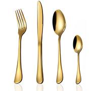 HaWare 24 Piece Gold Cutlery Flatware Set, Classical Stainless Steel Silverware with Knife Spoon Fork, Service for 6, Mirror Finish, Dishwasher Safe