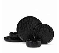 HaWare 6 Piece Dinner Set, Stoneware Plates and Bowls, Matte Black | Elegant Dinnerware, Wavy Ripple Surface, Service for 2, Chip and Scratch Resistant, Microwave & Dishwasher Safe