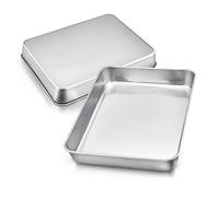 HaWare Baking Oven Tray Set of 2, Stainless Steel Deep Baking Brownie Pan, Small Rectangle Cake Tins for Cooking/Roasting/Serving, 26.6x20.2x5cm, Healthy& Durable, Brushed Surface& Dishwasher Safe