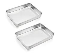 HaWare Baking Tray Set of 2, 31.5 x 24.8 x 5cm Rectangle Cake Tin Stainless Steel Oven Tray, Deep Roasting Pans for Cake/Brownie/Lasagna/Casserole, Healthy& Durable, Brushed Finished& Dishwasher Safe