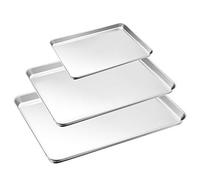 HaWare Baking Tray Set of 3, 18/0 Stainless Steel Baking Pans, Toaster Oven Tray, Cookie Sheet, Non Toxic & Healthy, Mirror Finish & Less Stick, Easy Clean & Dishwasher Safe - (3 Different Sizes)
