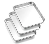 HaWare Baking Tray Set of 3, Small Stainless Steel Oven Cookie Sheet Pan, 26.5 X 20.5 X 2.5 cm, Idea for Baking/Cooking/Serving, Healthy & Non Toxic, Mirror Finish & Dishwasher Safe
