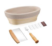HaWare Bread Proofing Basket, 10inch Oval Natural Rattan Sourdough Proving Basket with Bread Lame, Dough Scraper, Linen Liner, 25x14x8cm, Healthy & Non-Toxic
