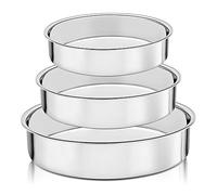 HaWare Cake Tin Set of 3, 100% Stainless Steel Round Cake Pan Baking Tier, Healthy & Heavy Duty, Mirror Finish & Easy Clean, Dishwasher Safe- (20cm/ 24cm/ 28cm)