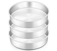 HaWare Cake Tin Set of 3, 9.5 inch Stainless Steel Round Cake Pan for Baking Roasting Serving, Large Layer Cake Tin for Birthday Wedding, Healthy & Non-Toxic, Mirror Polished & Dishwasher Safe (24cm)