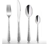 HaWare Cutlery Set, 32-Piece Stainless Steel Hammered Flatware Silverware Include Knife/Spoon/Fork, Suitable for Kitchen Party Camping, Mirror Polished, Dishwasher Safe - Service for 8