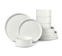 HaWare Dinner Set, 12 PCS Stoneware Plates and Bowls Set, Speckled White