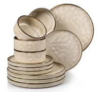 HaWare Dinner Set, 12 Piece Dinnerware Plates and Bowls, Sandy Beige