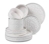 HaWare Dinner Set, 12 Piece Dinnerware Plates and Bowls, Speckled White | Elegant Stoneware, Ripple Surface, Service for 4, Chip and Scratch Resistant, Microwave & Dishwasher Safe