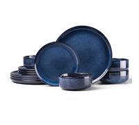 HaWare Dinner Set, 12 Piece Stoneware Dinnerware Service for 4, Reactive Glaze Dining Ware Include Plates and Bowls, Chip and Scratch Resistant, Microwave & Dishwasher Safe, Nebulas Blue