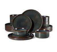 HaWare Dinner Set, 18 PCS Stoneware Plates and Bowls Set, Blackish Green