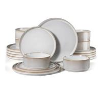 HaWare Dinner Set, 18 PCS Stoneware Plates and Bowls Set, Creamy Beige