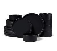 HaWare Dinner Set, 18 PCS Stoneware Plates and Bowls Set, Matte Black