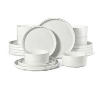 HaWare Dinner Set, 18 PCS Stoneware Plates and Bowls Set, Speckled White