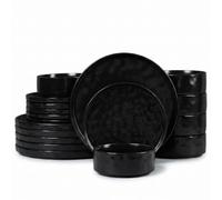 HaWare Dinner Set, 18 Piece Dinnerware Plates and Bowls, Matte Black | Elegant Stoneware, Wavy Ripple Surface, Service for 6, Chip and Scratch Resistant, Microwave & Dishwasher Safe