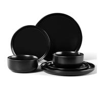 HaWare Dinner Set, 6 Piece Stoneware Dinnerware Service for 2, Elegant Matte Glaze Dining Ware Include Plates and Bowls, Chip and Scratch Resistant, Microwave & Dishwasher Safe, Matte Black