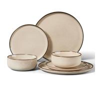 HaWare Dinner Set, 6 Piece Stoneware Dinnerware Service for 2, Reactive Glaze Dining Ware Include Plates and Bowls, Chip and Scratch Resistant, Microwave & Dishwasher Safe, Cream Khaki