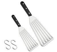 HaWare Fish Spatula, Stainless Steel Slotted Turner with Solid ABS Handle, Flexible Metal Slotted Spatula for Cooking/Flipping/Frying/Grilling, Include S Hooks, Dishwasher Safe (2 Pcs, 27cm & 31.5cm)