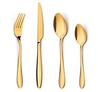 HaWare Gold Cutlery Set, 16 Piece Stainless Steel Flatware, Elegant Tableware Silverware Include Knives Forks Spoons, Service for 6 People, Mirror Finish, Dishwasher Safe
